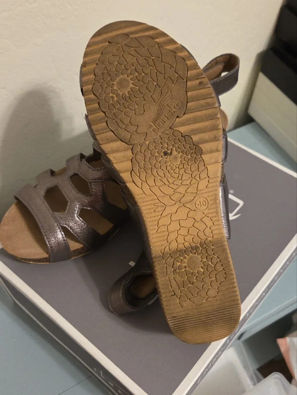 Women's Metallic Pewter Cage Platform Sandals